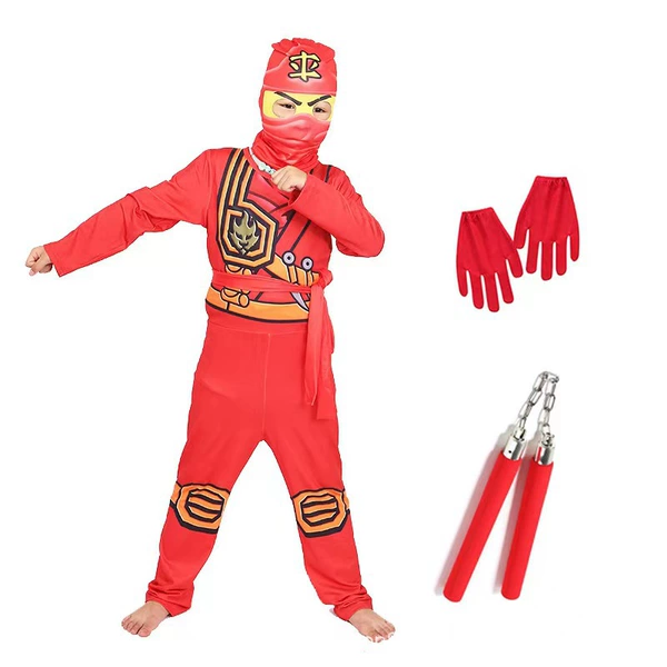 Red ninja clothes + headgear, belt, gloves + nunchucks