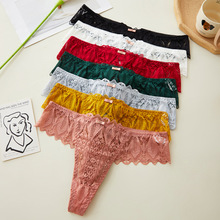 性感蕾丝低腰T裤丁字裤女 透气带镂空无痕诱惑透明内裤女外贸新款