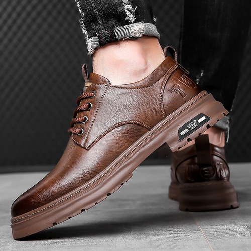 Popular Spring and Autumn New Handmade Men's Casual Leather Shoes Men Retro Workwear Lacing Trendy Leather Shoes