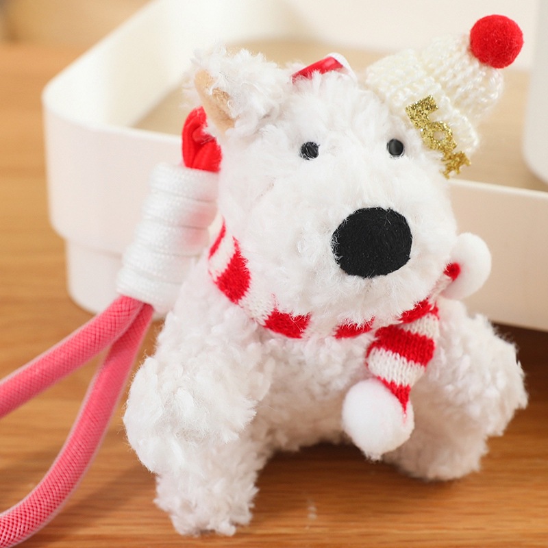 Cute niña garabateado perro West Highland puppy peluche mini muñeca regalo bolsas colgantes al por mayor