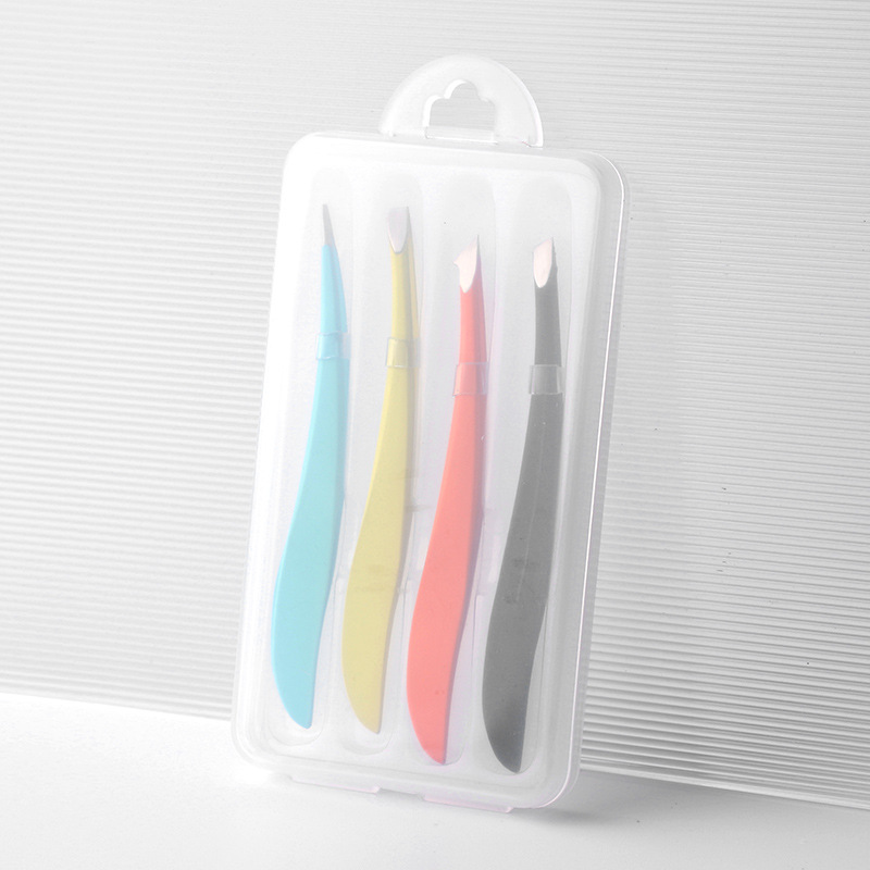 Fabricante en stock COLOR DE ACERO INOXIDABLE plana oblicua ceja clip punta depilación pinzas barba tirando herramienta belleza traje