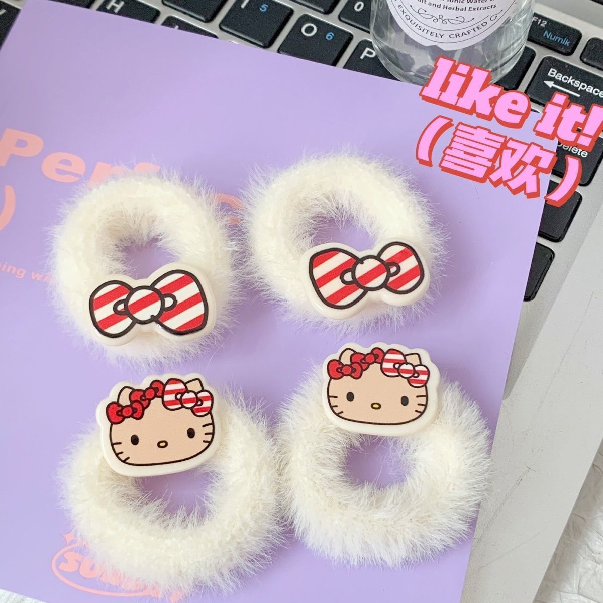 Cuero negro Hello Kitty cuerda de pelo de felpa al por mayor anillo de pelo de hadas estupendo para novia cuerda de pelo lindo dulce accesorios para el cabello para niños