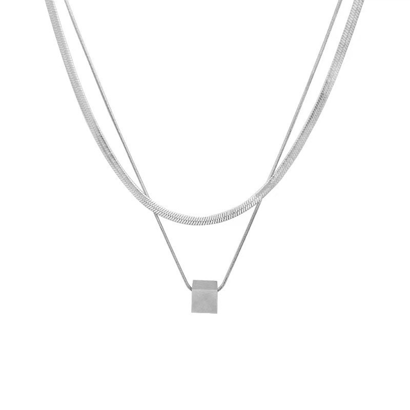Minimalistische Doppellagige Quadrat-halskette Für Damen Herren_voghion.com