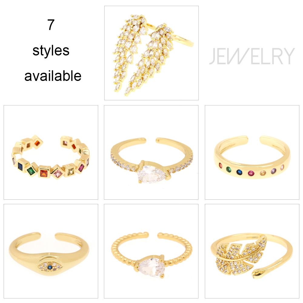 Fashion Water Droplets Eye Wings Copper Inlay Zircon Rings 1 Piece