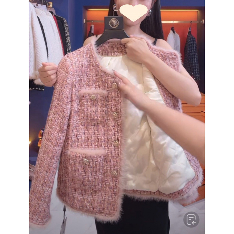 Pink Chanel-Style down Jacket with White Duck down for Women, New Winter Tweed Socialite Style Top for Women