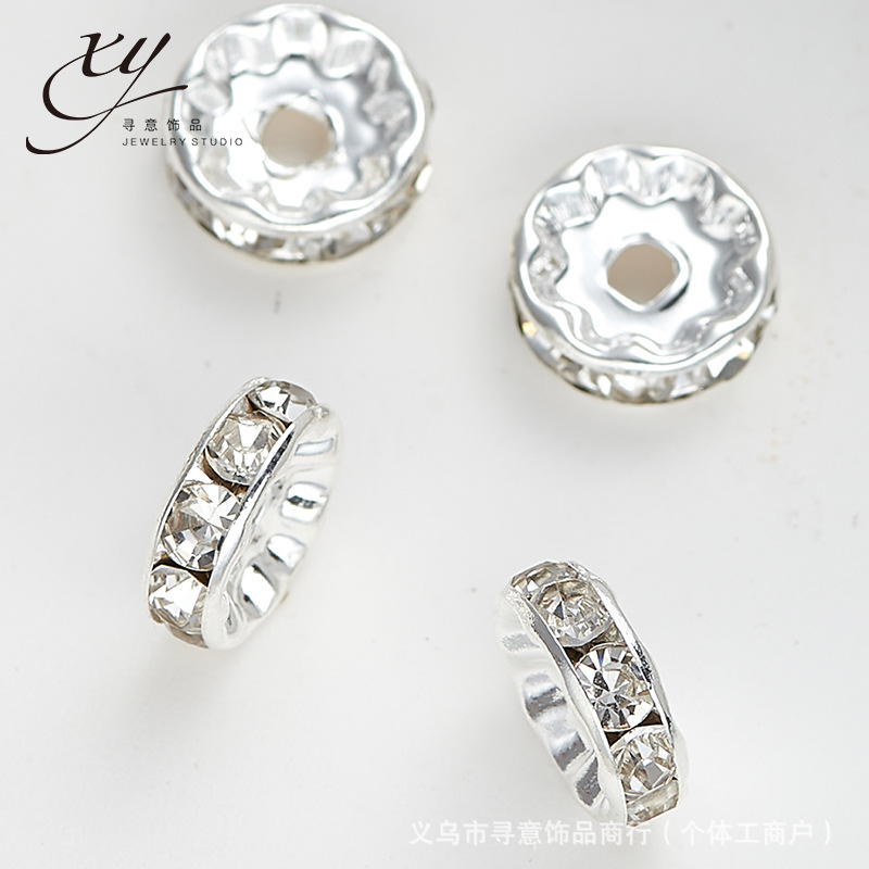 Color-Preserving Gold-Plated Diamond Ring with Diamond Spacer Beads, Handmade DIY Bracelet Necklace Beading Material Wheel Rim Loose Beads