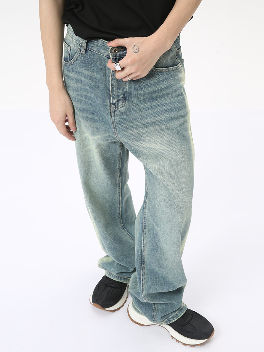 MTLCLOTHES Hombres| 2024 verano nuevos productos americanos de diseño gradiente de alta calle suelto rectas jeans