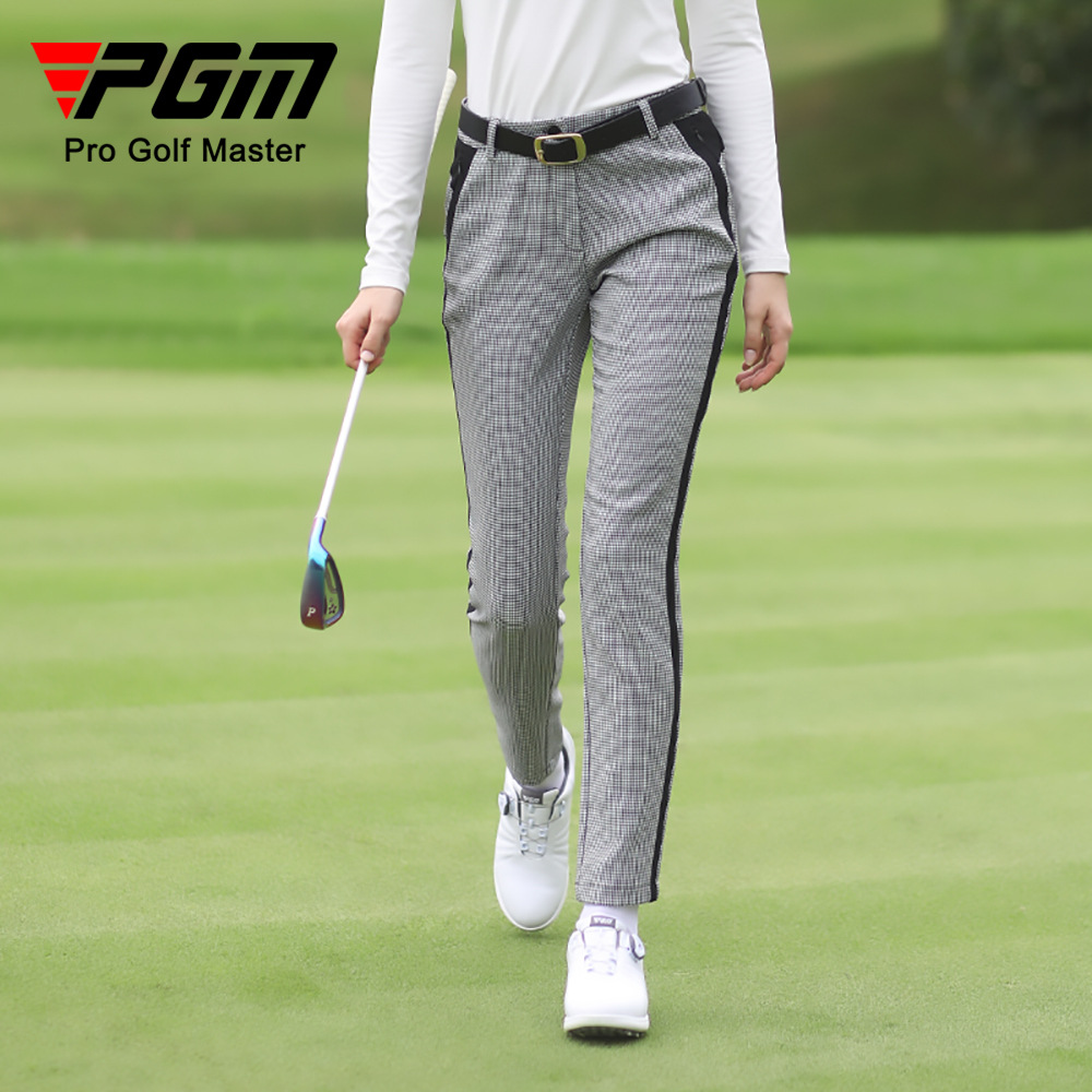 Quần nữ golf họa tiết răng sói (Houndstooth) phối sọc, thiết kế ôm vừa vặn — KUZ119-Quần nữ ca rô đen trắng