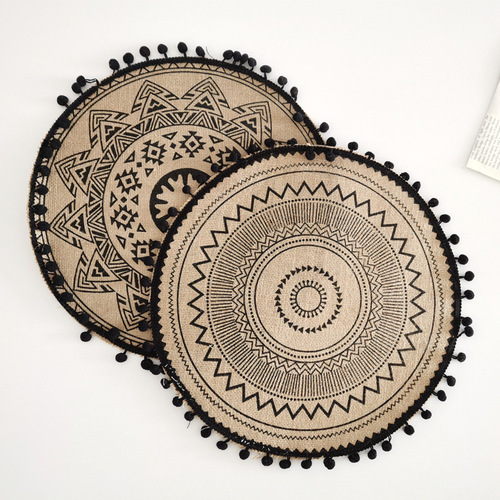 Nordic woven placemats, jute placemats, photography props, decorative mats, round tassel edge placemats, dining table mats, thermal insulation mats