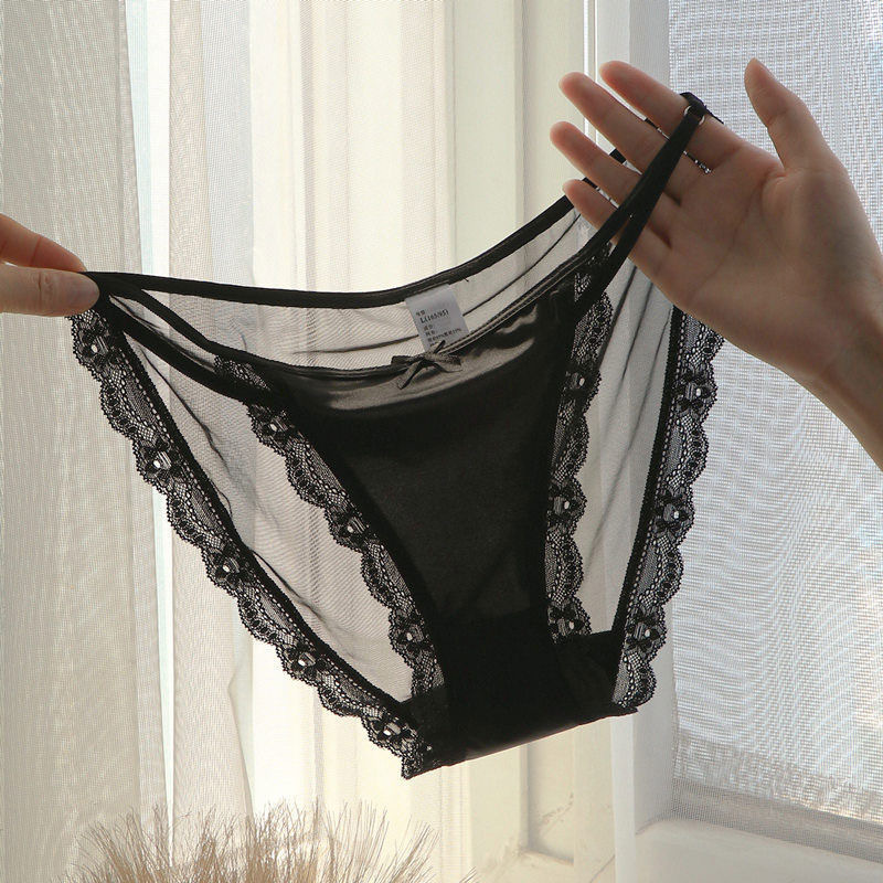 Satin Lace Panties with High Slit, Seamless, Pure Cotton Crotch, Low-Waist Briefs, Bikini, Sexy Crotch, Quick-Dry Thong