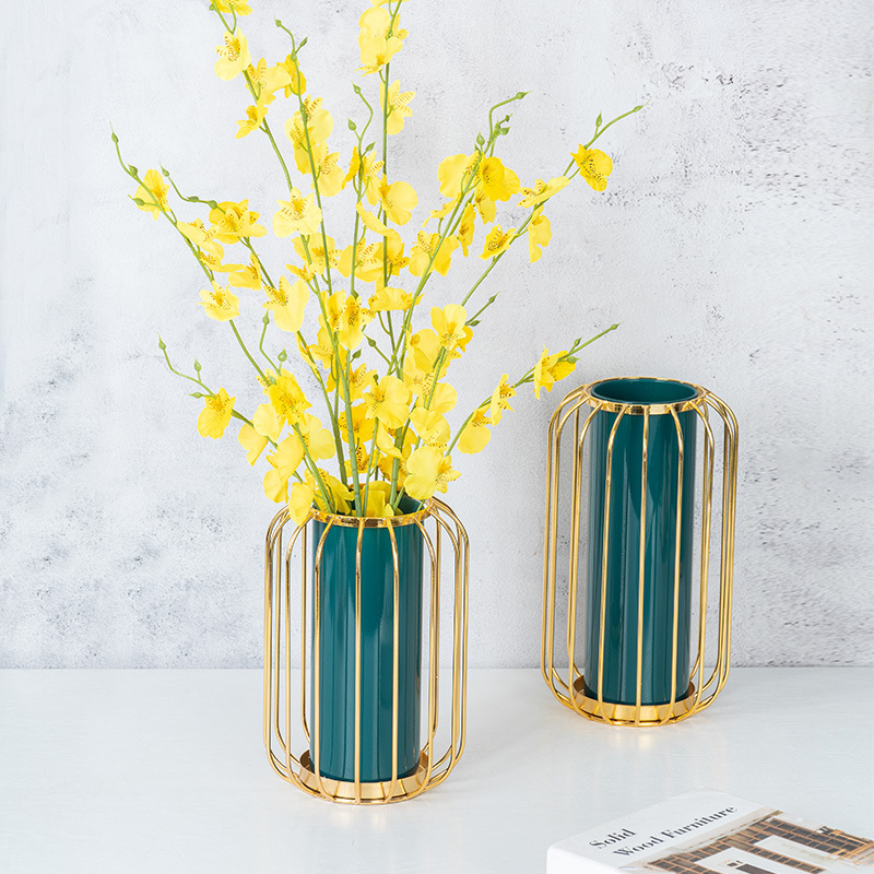 Fábrica al por mayor florero de vidrio de hierro forjado decoración hidropónica flor seca planta verde florero sala de estar comedor Mesa TV gabinete Decoración
