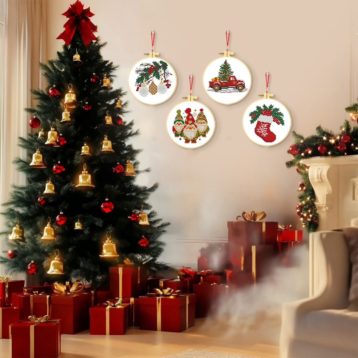 Mona Lisa Royal Crosspoint Navidad colección dos nuevos dibujos animados modernos simplista lindos bordados de línea redonda