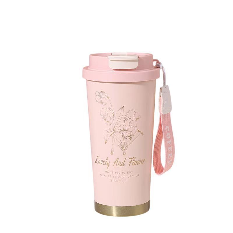 Taza de café de acero inoxidable de alto valor nominal Taza de aislamiento de diamante Taza de agua de gran capacidad con cuerda de elevación Taza de acompañamiento de vehículo