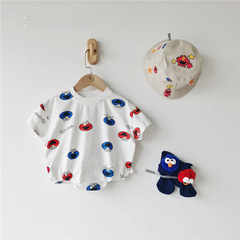 A one-piece disposable short-sleeve baby clothing with full print Sesame Street summer hat fashion loose baby diaper cover clothing