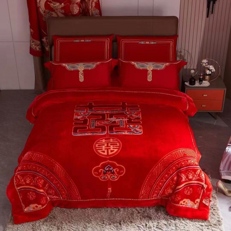 웨딩 담요 큰 빨간색 두꺼운 더블 레이어 웨딩 단어 지참금 겨울 담요 구름 담요 선물 10 파운드 하이 엔드