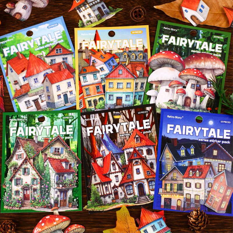 Cross-border in stock Wholesale Fairy Tale House Sticker Pack Children's Creative Cartoon Handbook Sticker House Handmade DIY Sticker