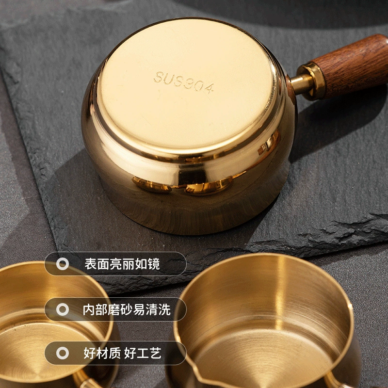 304 stainless steel sauce cup Western steak sauce cup wooden handle hand tomato salad dipping sauce dish baking spoon