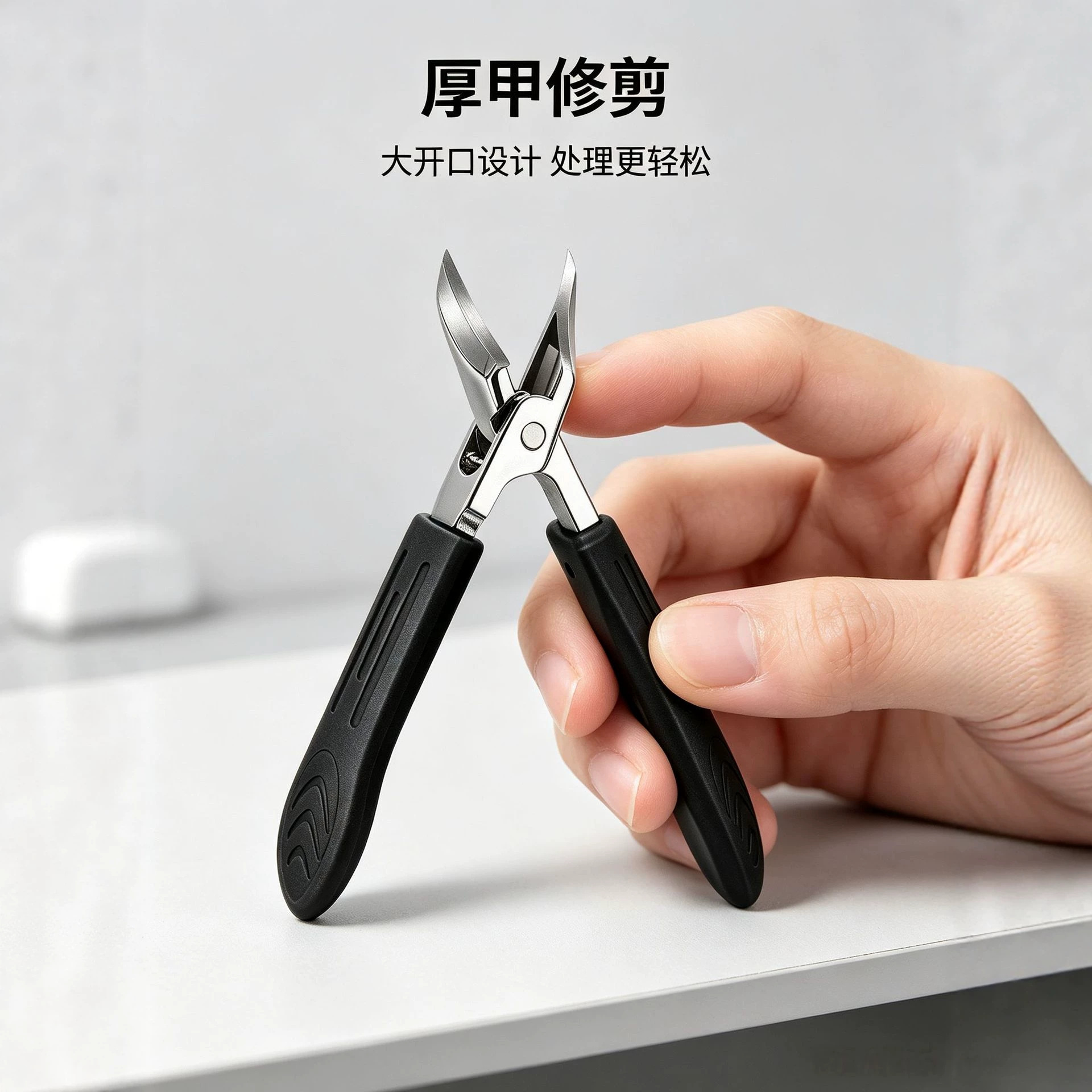 In-stock stainless steel nail clippers with a sharp angled tip, specialized for ingrown nails, large opening nail clippers for home use