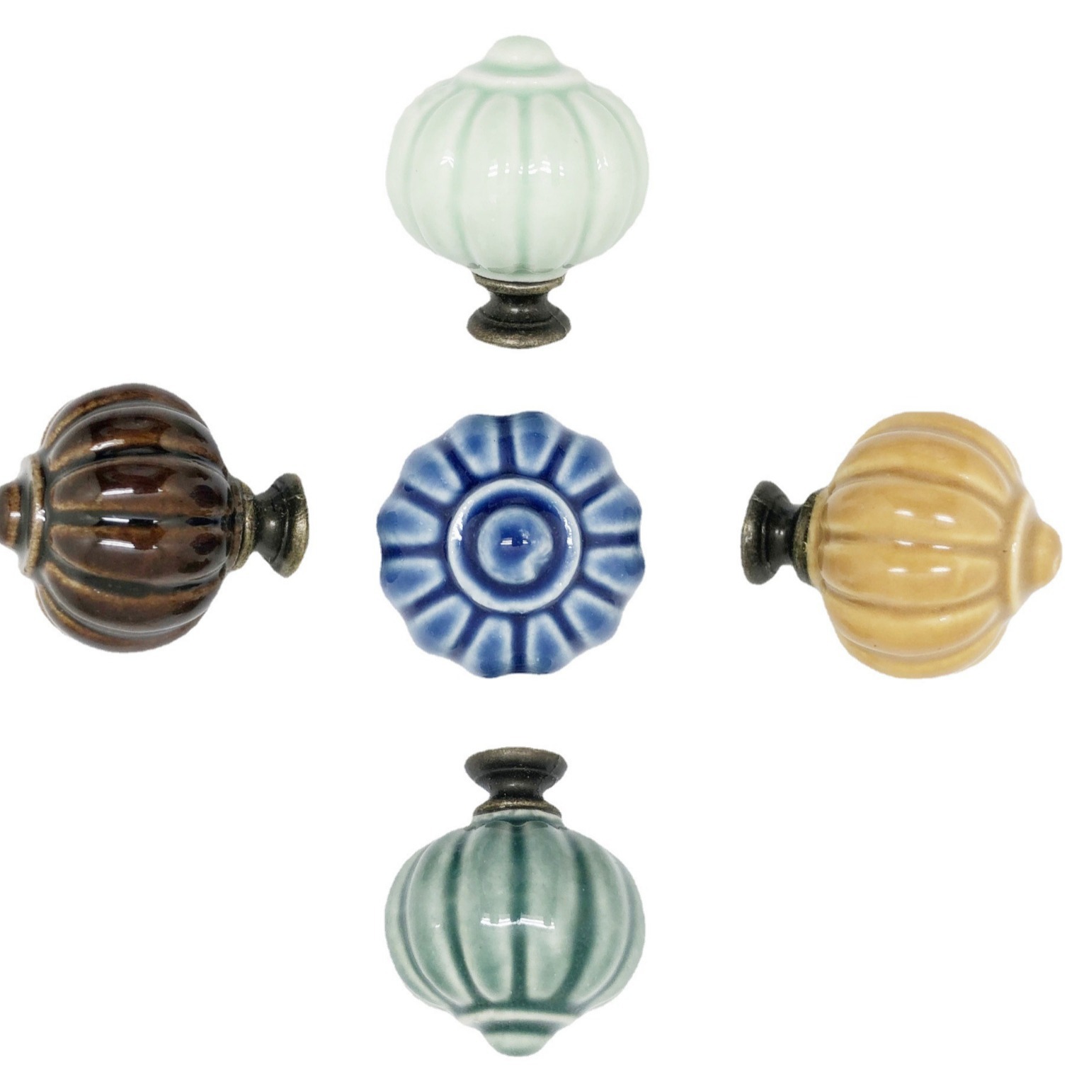 Manufacturer wholesale lantern ceramic handle cupboard wardrobe door handle furniture drawer handle single hole cabinet handle hardware