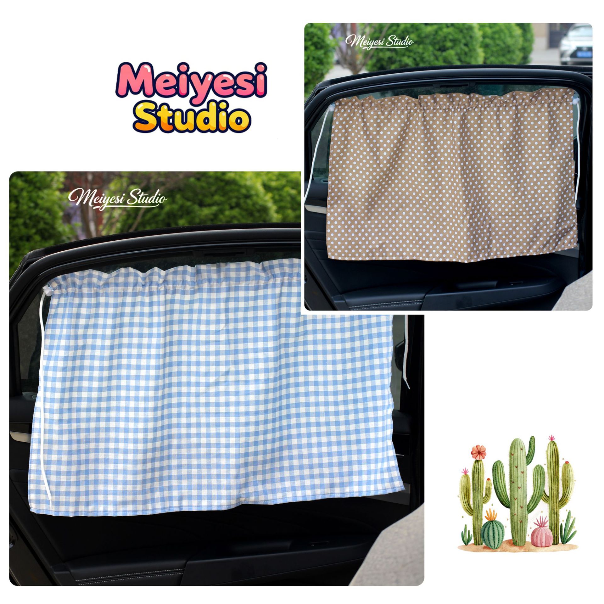 2026 Car Sunshade Curtain Side Curtain Cartoon Cotton Plaid Car Curtain Summer Sun Protection and Heat Insulation Car Sunshade