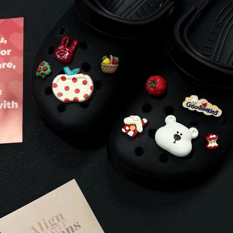 Original Croc Shoe Accessories Apple Bear Shoe Charms High-End Retro Red Shoe Buckle Cartoon 3D Shoe Decoration DIY Decorative Buckle