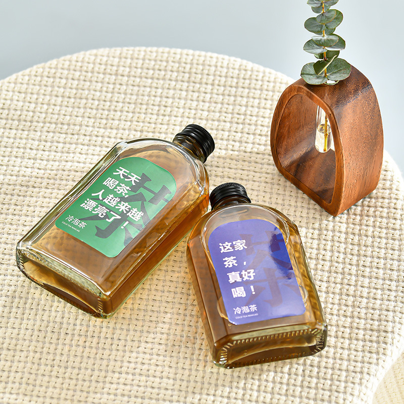 创意自酿果酒分装瓶玻璃透明冷泡茶瓶方形果酒瓶冰酒瓶果汁奶茶瓶