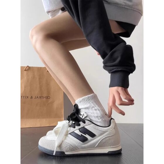 Cowhide Edition ~ Forrest Gump Training Shoes Women's 2025 Spring New Stitching Frosted Niche Flat Double Shoelace Casual Shoes