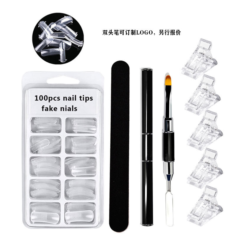 Nail Art Tool Set Box with Dual-Ended Gel Remover Pen, Crystal Transparent Clip, Nail File, and Adhesive Tool