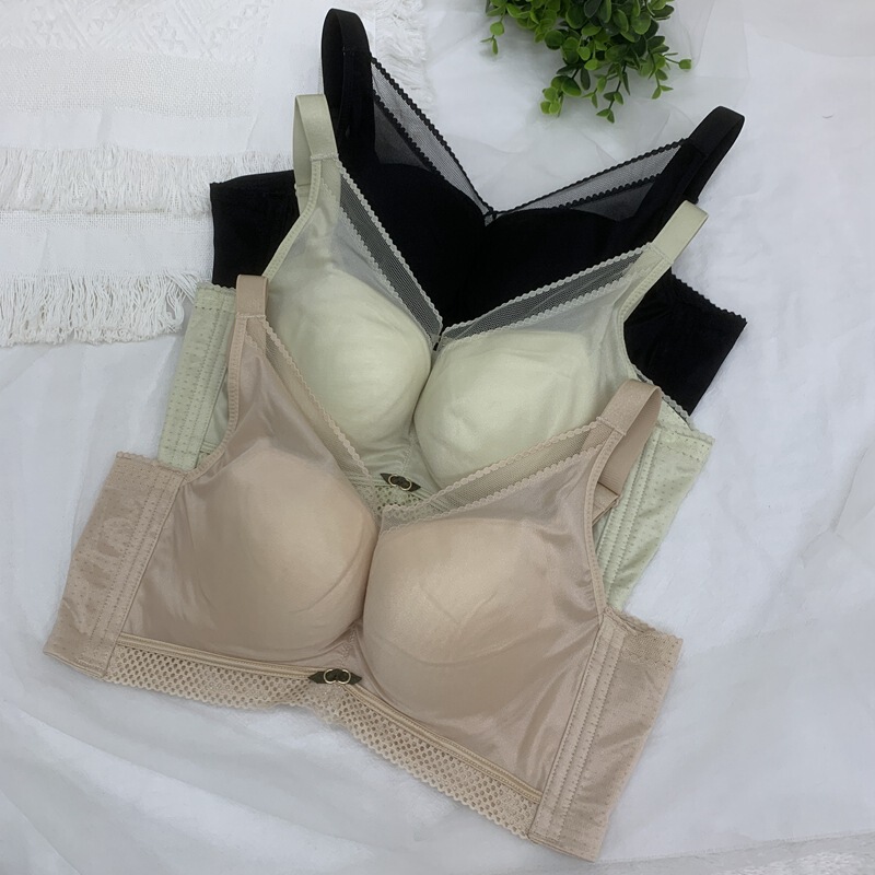 Yun Gan Cotton Bra Glossy Soft Steel Ring Medium Thin 1cm BC Cup Comfortable Gathering Adjusting Collapsing Accessory Breast Underwear Women