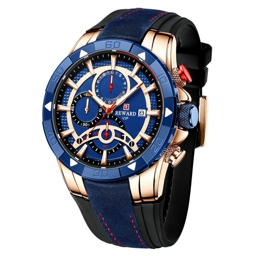 Reward sports watch skin-friendly silicone band contrasting color waterproof luminous chronograph men's watch three eyes six needle men's watch