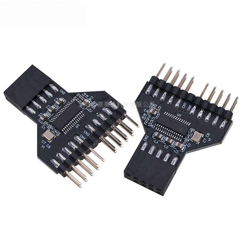 USB2.0主板9PIN转双9针接口水冷RGB灯风扇测速转接卡一拖二扩展卡