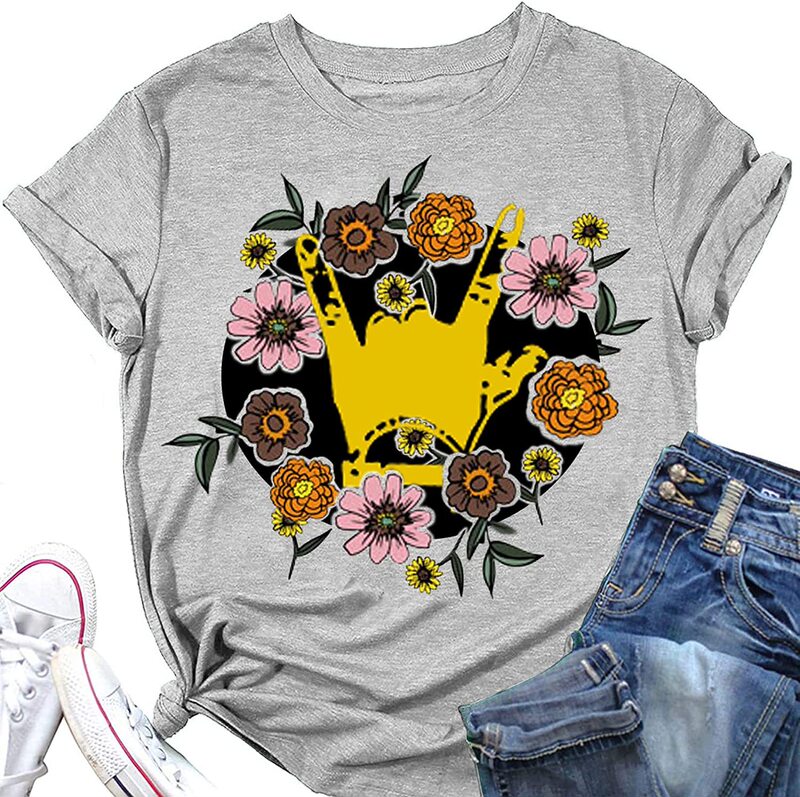 Women's Rock Band T-Shirt Short Sleeve Love U Pattern Retro Country Music Summer T-Shirt Cross Border in stock
