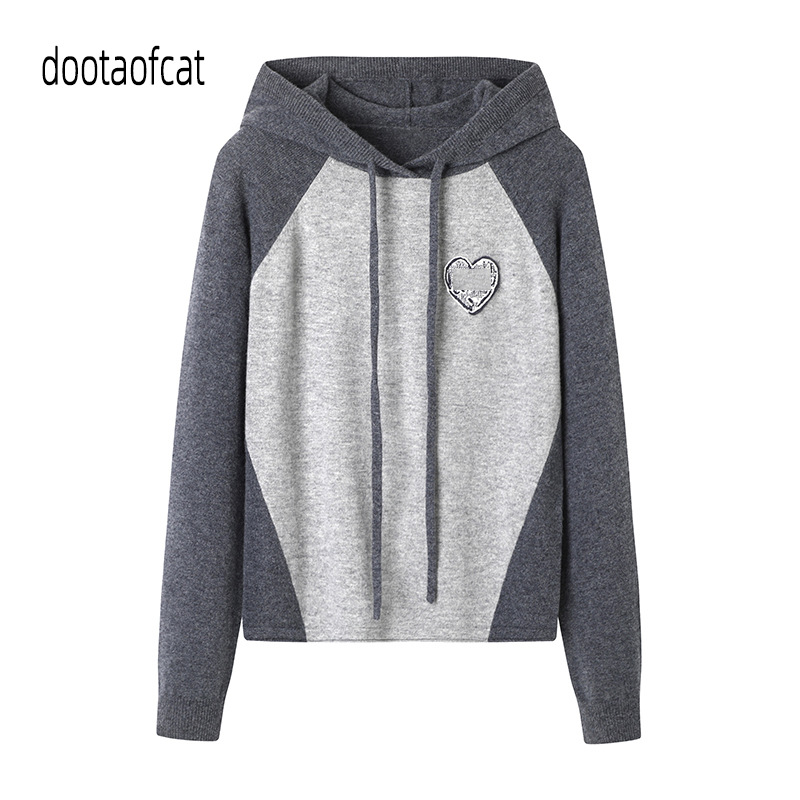 Winter fashionable knitted sweater with hood