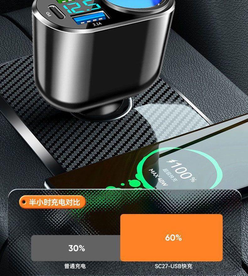 Car Charger 240W Mobile Phone Super Fast Charging Car Cigarette Lighter One to Three Conversion Plug USB Expansion
