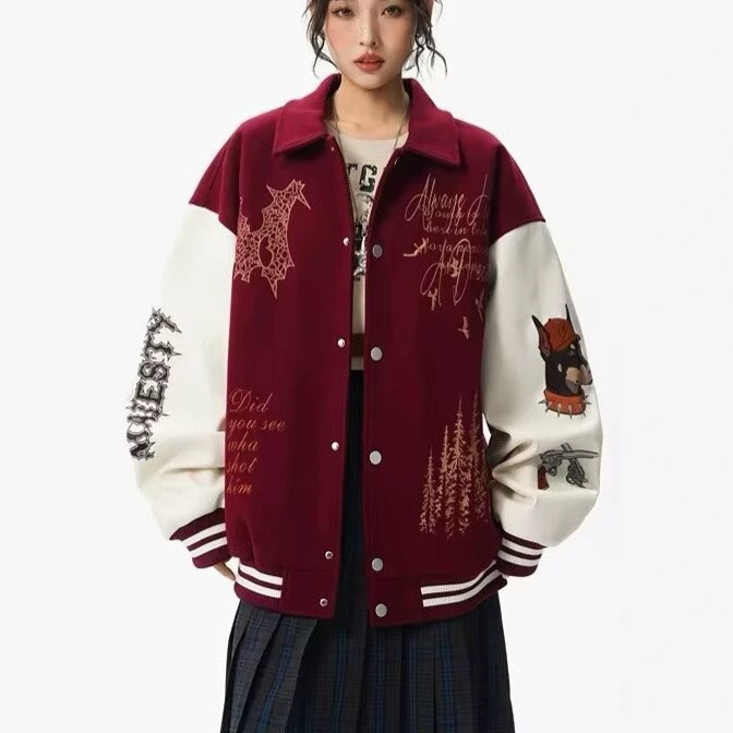 美式3D印花棒球服夹跨境潮流克男女春秋宽松翻领外套批