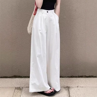白色水洗棉阔腿裤女夏秋薄款梨形身材西装裤子垂感宽松显瘦休闲裤