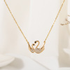 Fashionable swan stainless steel, necklace, golden small design zirconium, chain for key bag , 18 carat white gold, diamond encrusted