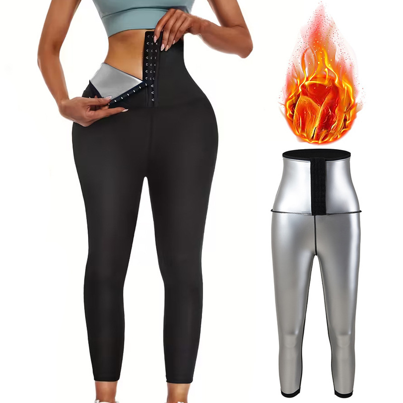 Amazon Women's High Waist Sauna Sweat Tights Sports Fitness Button Pants Outdoor Running Sweat Suit