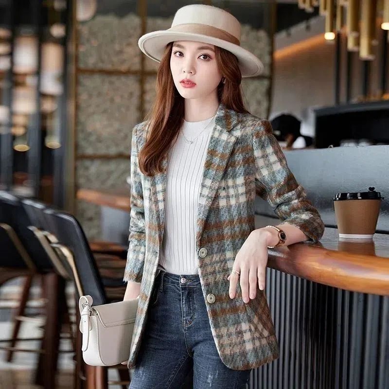 Chanel Style Coat Women's Plaid Woolen Small Suit Coat Early Autumn New Korean Style Fashionable Slim-fit Top Small Suit