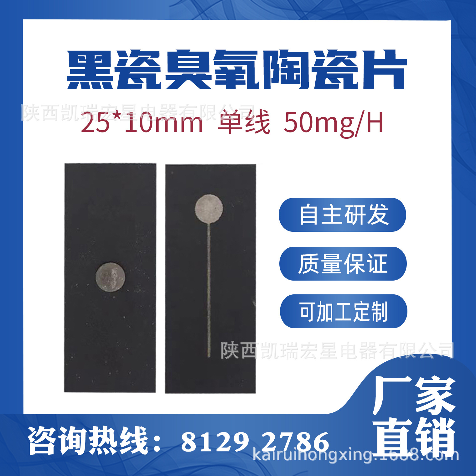 长寿型陶瓷臭氧片25*10mm 单线黑瓷50mg/H 臭氧发生器配件