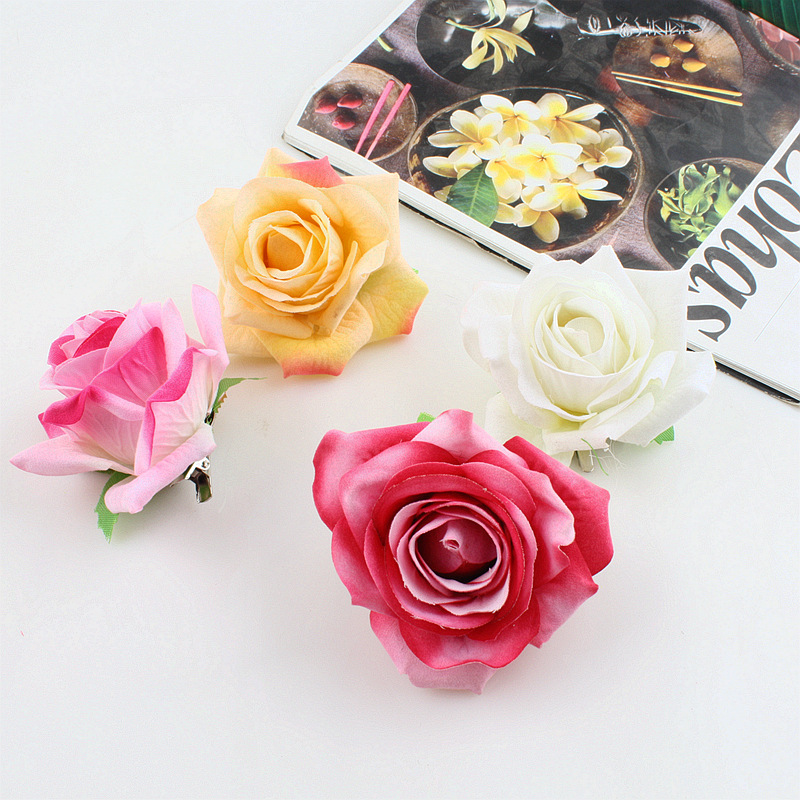 8cm绒布卷边玫瑰发夹6