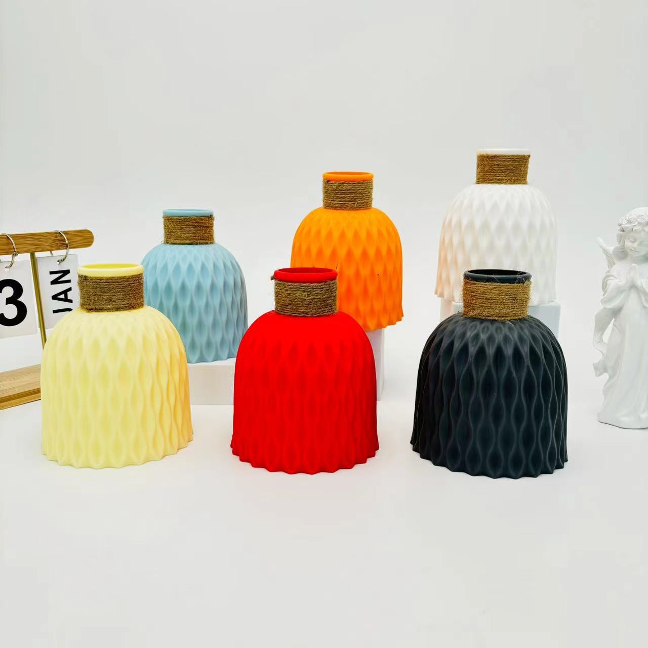 现代简约菠萝纹花瓶创意家居装饰假花插花瓶小清新塑料花瓶摆件