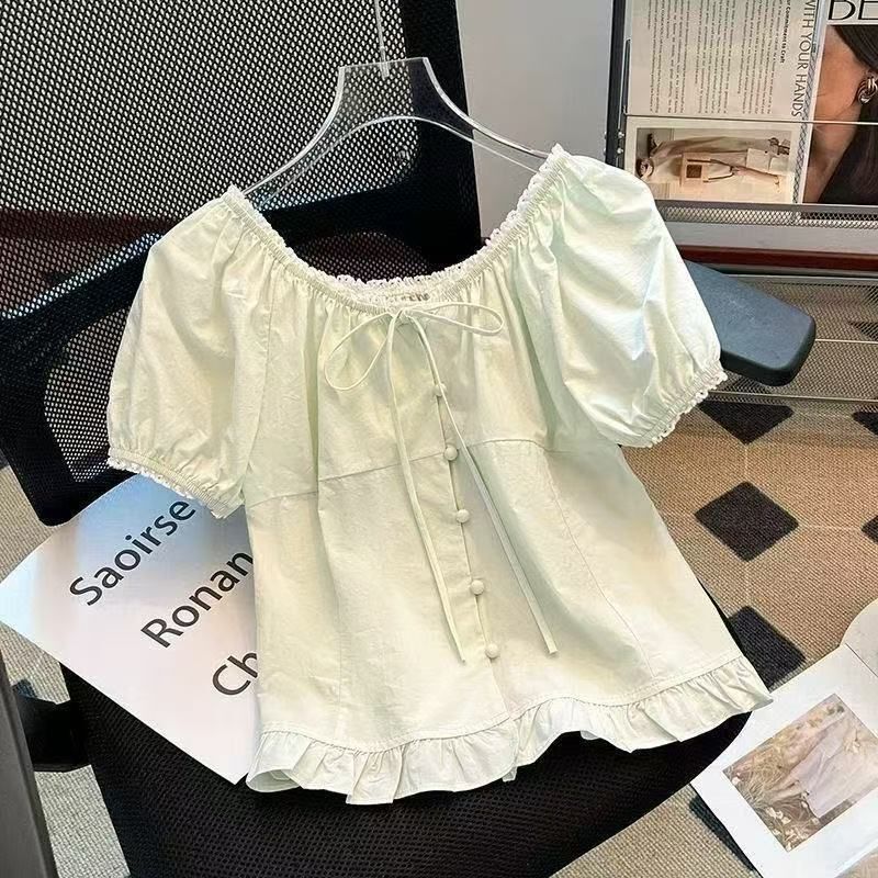 Sweet and Youthful One-Shoulder Puff Sleeve Shirt for Women, Summer 2026 New Style, Super Pretty Lace Patchwork Short Top Sweet and Youthful One-Shoulder Puff Sleeve Shirt for Women, Summer 2026 New Style, Super Pretty Lace Patchwork Short Top