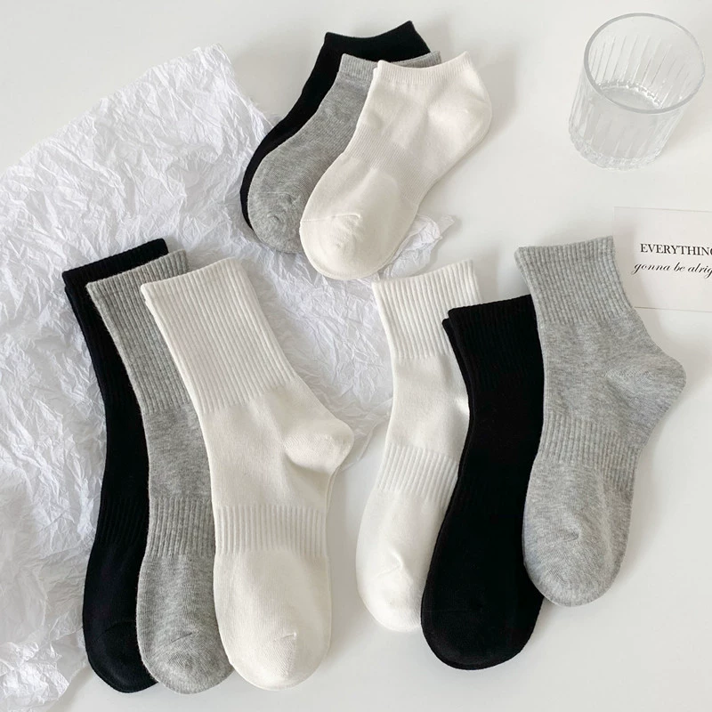 Black Socks Women's Mid-Calf Socks Spring, Autumn and Winter Trendy White Sports Socks Women's Pure Cotton Men's Socks Zhuji Manufacturer Wholesale