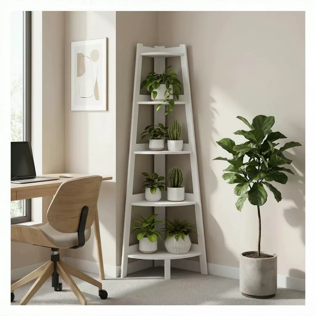 室内花架落地置物架多功能办公室整理架阶梯式转角pvc收纳架书架