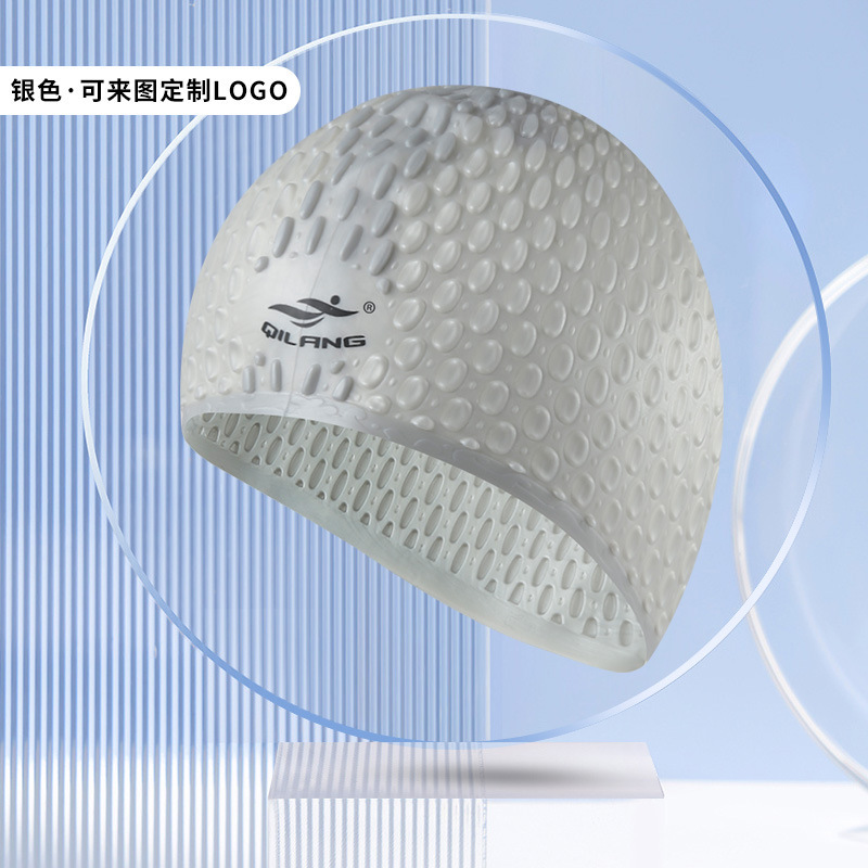 Qilang sombrero de natación de silicona para adultos a prueba de agua, sombrero especial de cabello largo, sombrero de pez elástico, sombrero de gota de agua al por mayor