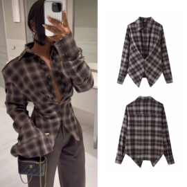 Waist button up long sleeved shirt top收腰纽扣长袖衬衫上衣女