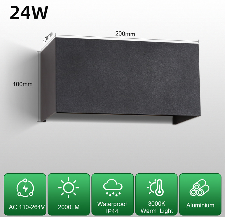 Lámpara de pared impermeable para exteriores de doble cabezal E27, iluminación ascendente y descendente de plástico, luz frontal para puerta de pasillo, luz LED colgante de pared para patio.