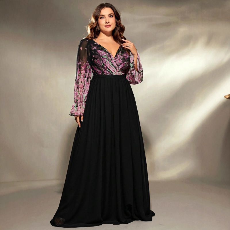Amazon's New V-Neck Plus-Size Dress with Long Sleeves and Arm Coverage, Ball Gown, Birthday Party, Adult Evening Dress for Women