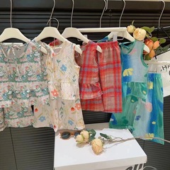 Summer Children's Vest Set Girls' Dopa Dressing Two-Piece Baby Oil Painting Floral Fashionable Internet Celebrity Set 